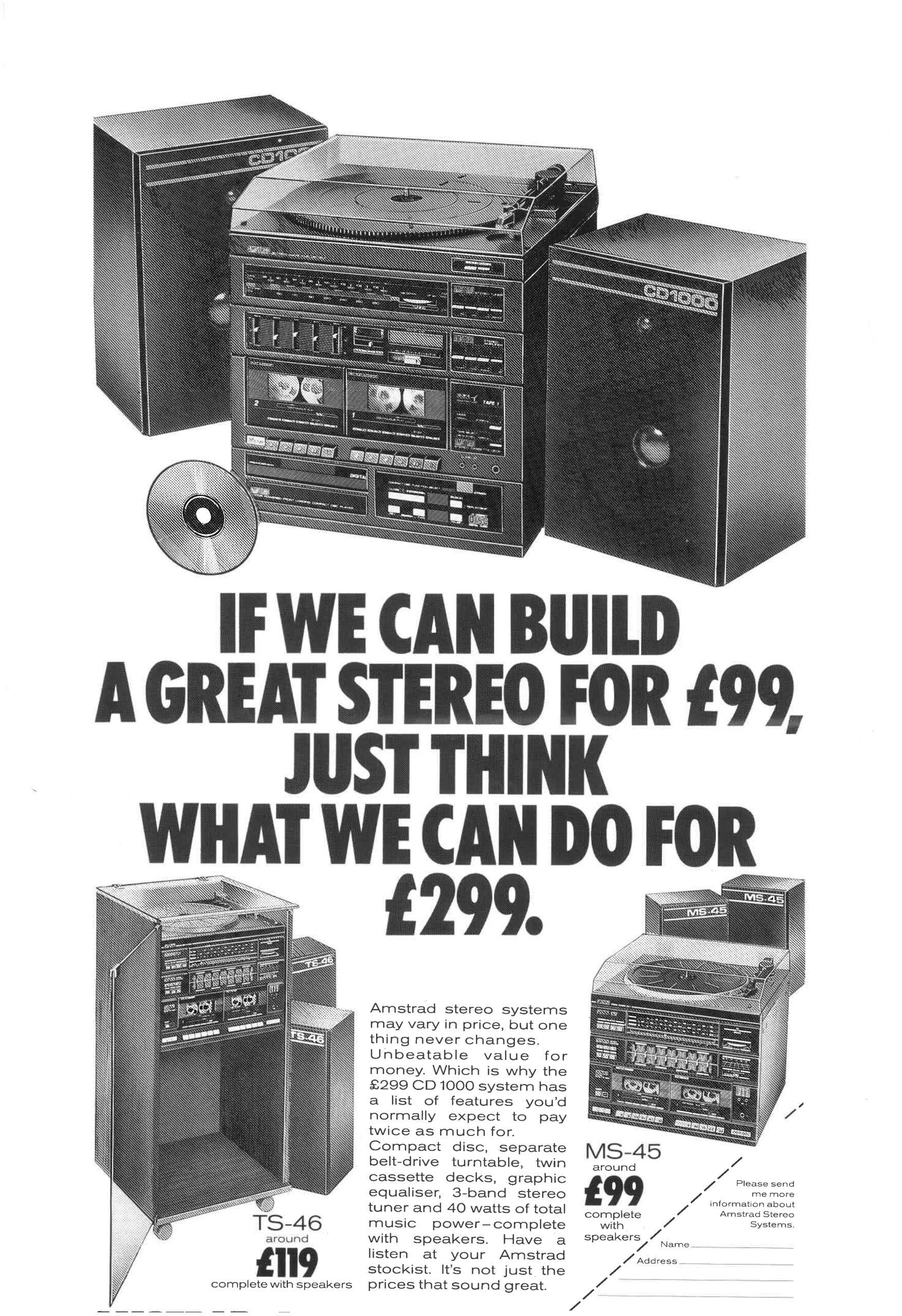 Amstrad Audio CD1000 CD2000 chaîne hi-fi CD cassettes 1987