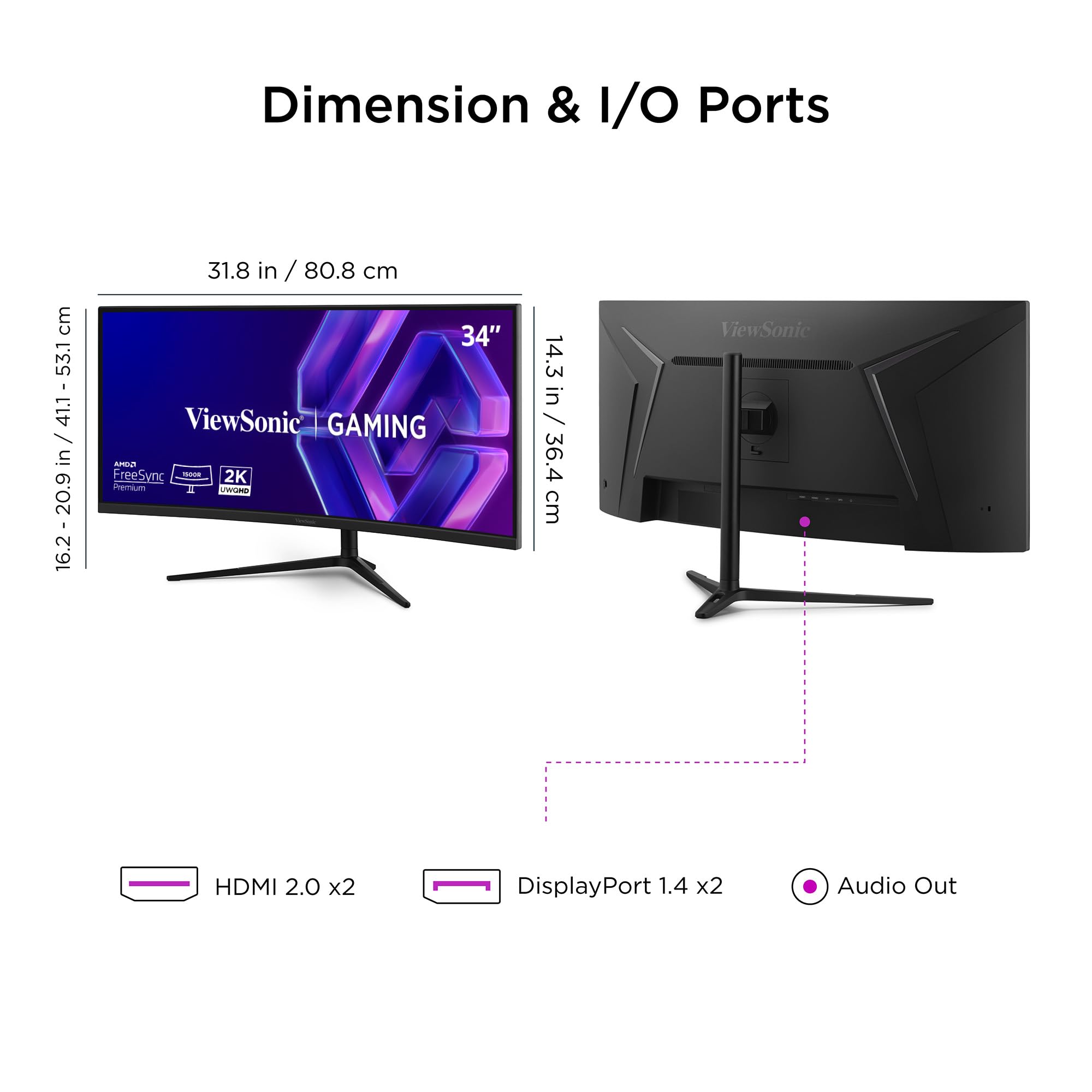 ViewSonic VX3418C-2K moniteur gamer incurvé 34 pouces 180Hz