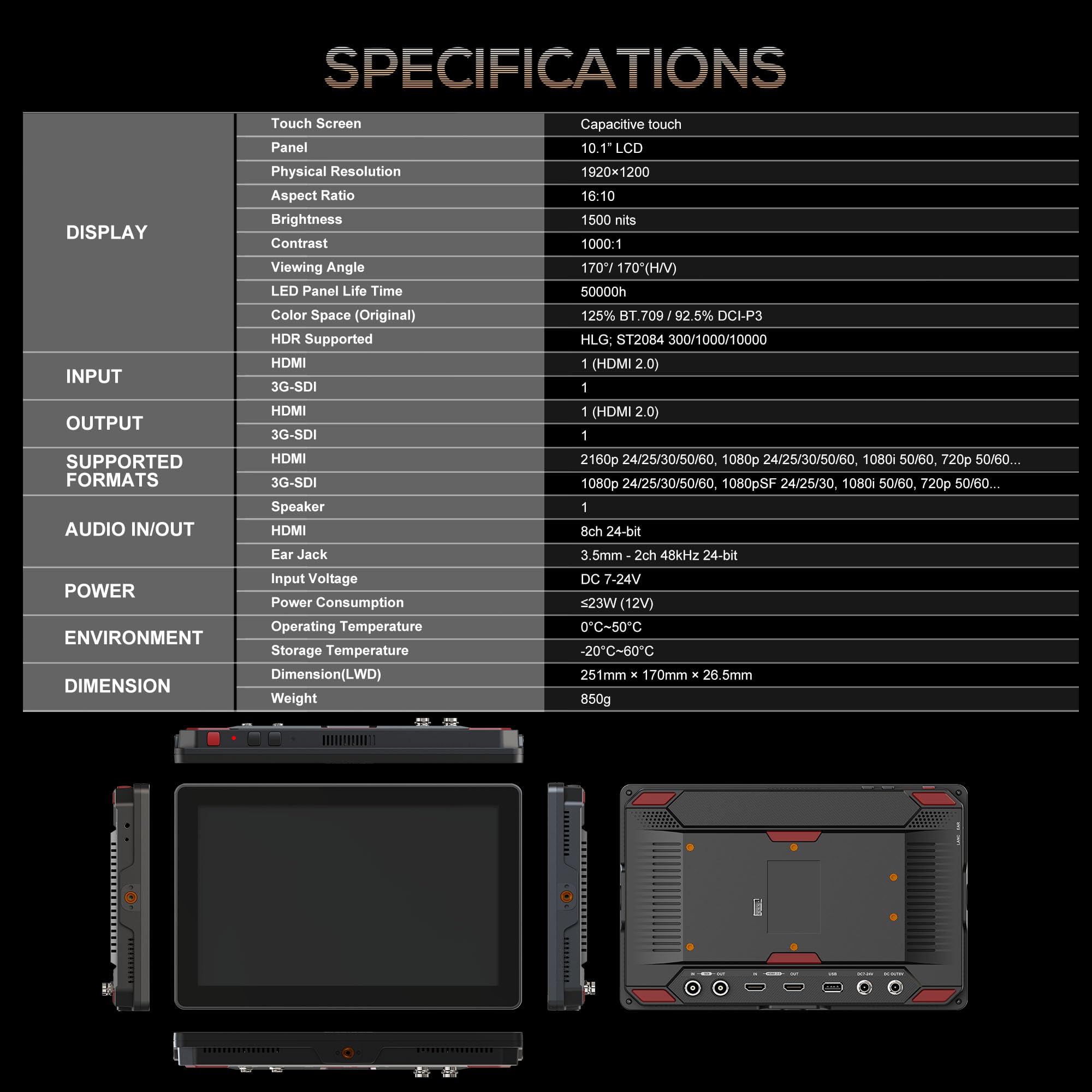 Lilliput HT10S Moniteur caméra tactile 10,1" FHD 1500 nits