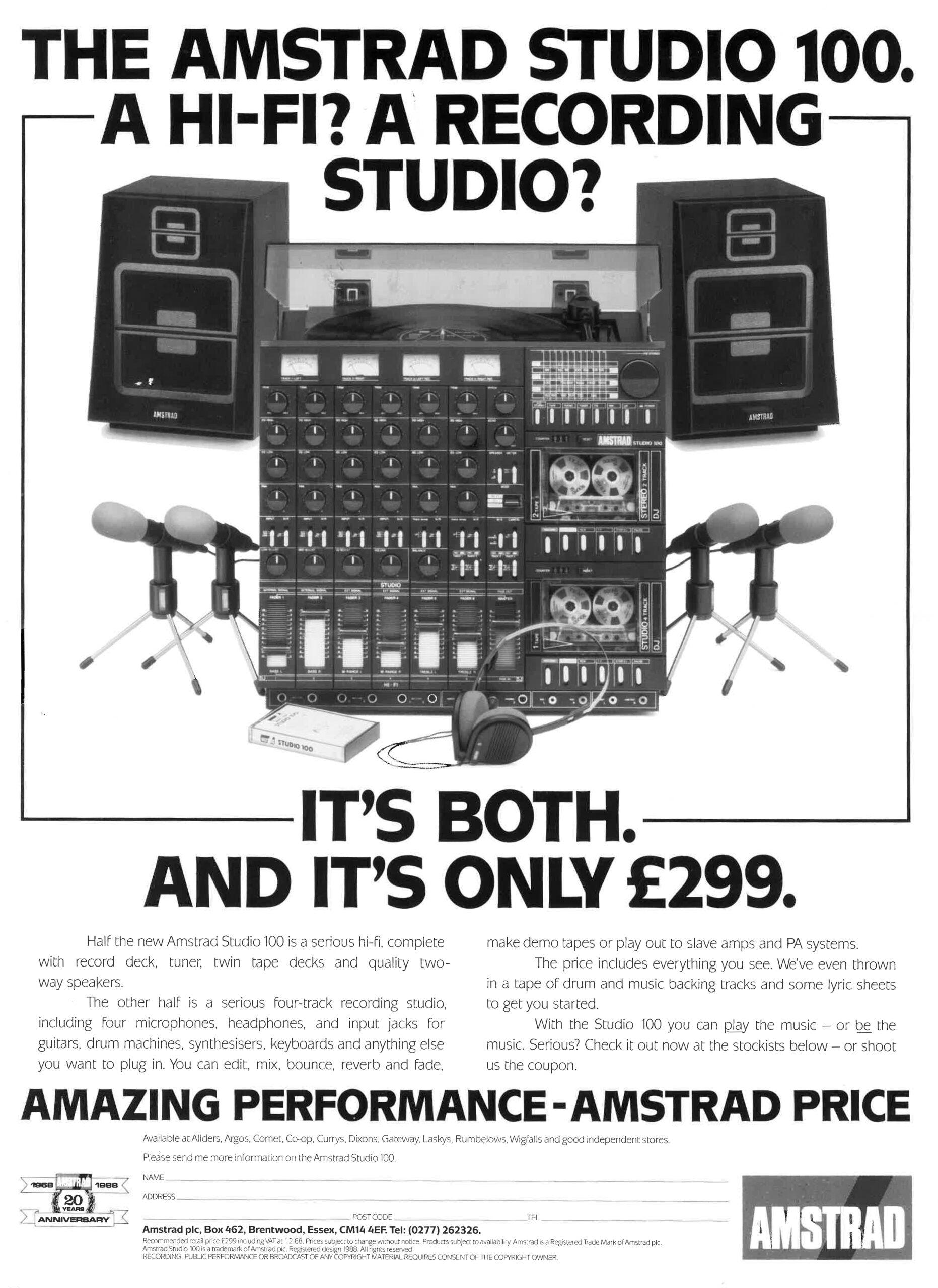 Amstrad Studio 100 chaîne hifi double cassette mixer 1988