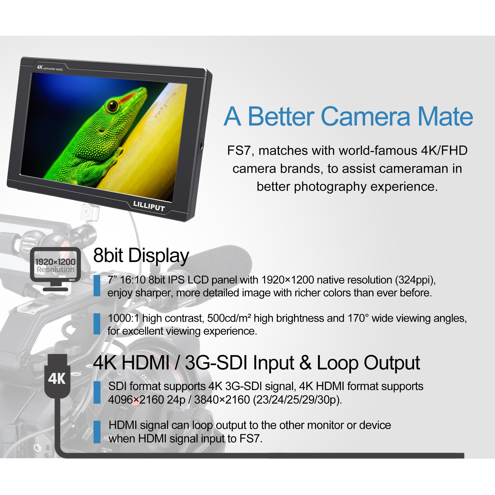 Lilliput FS7 Moniteur caméra 7" FHD HDMI 4K / 3G-SDI