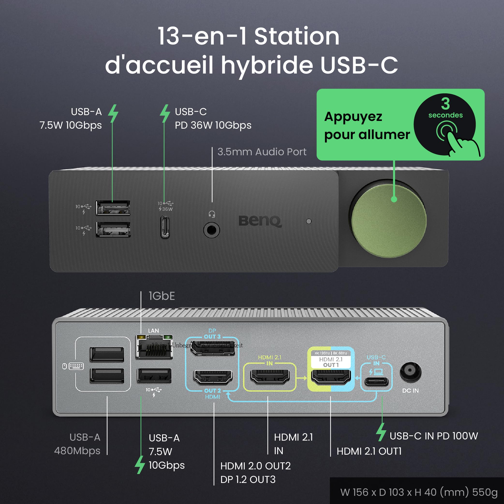 BenQ beCreatus DP1310 dock USB-C 13-en-1 HDMI 4K