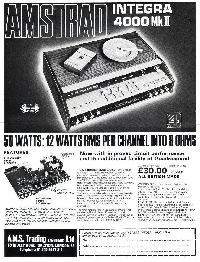 Amstrad Audio Integra 4000 amplificateur stéréo 12W