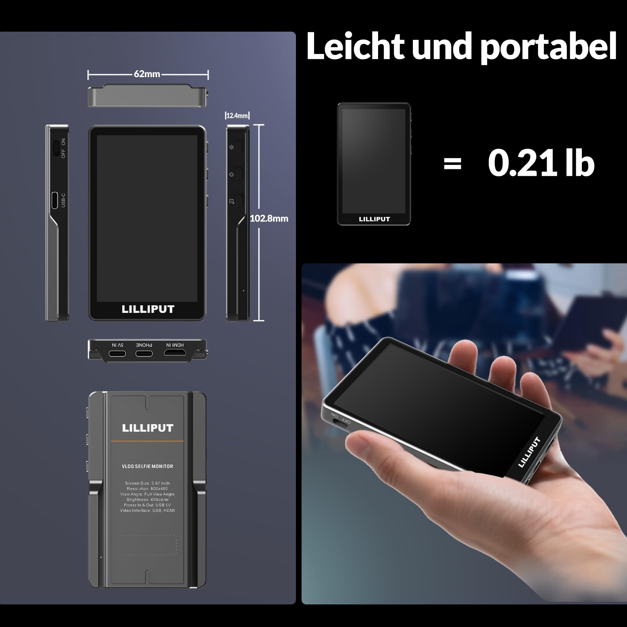 Lilliput V-Series moniteur selfie 3,97" magnétique vlog