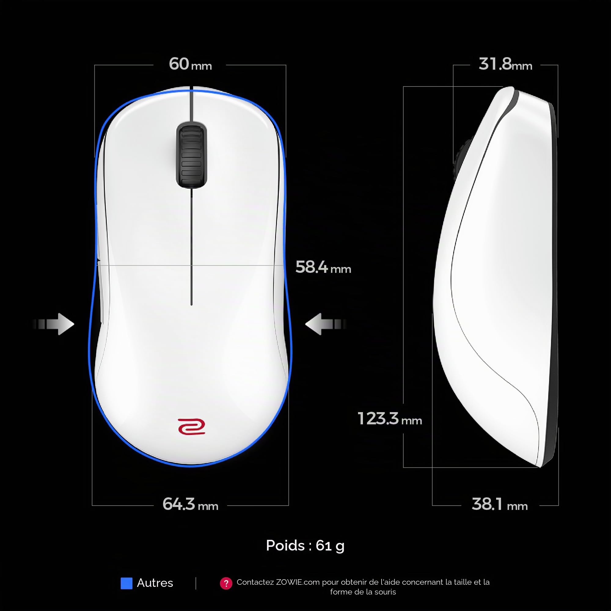 BenQ ZOWIE U2-DW Souris gaming sans fil blanche 4K