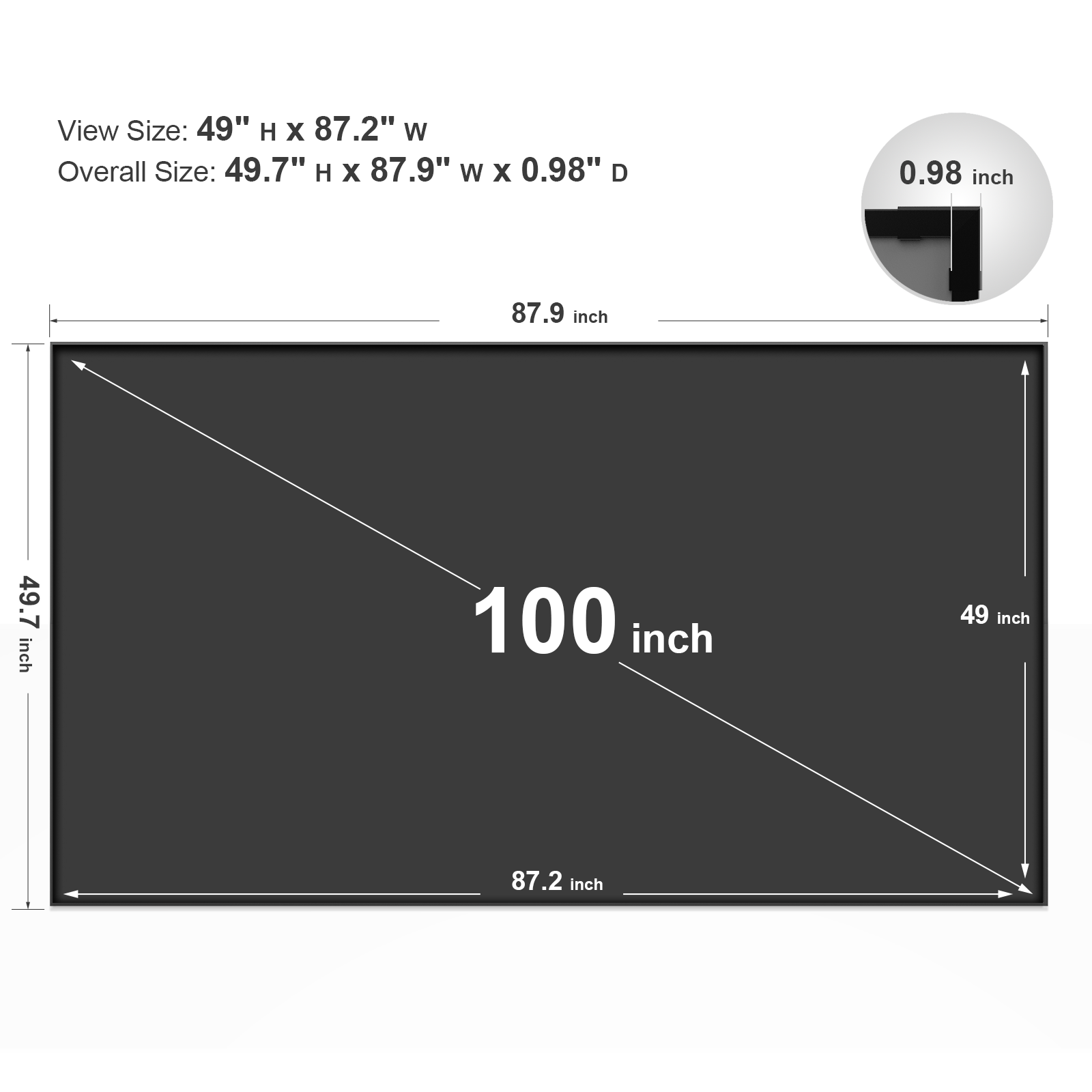 Wemax Projector Screen PSA01 écran projection 100" ALR cadre