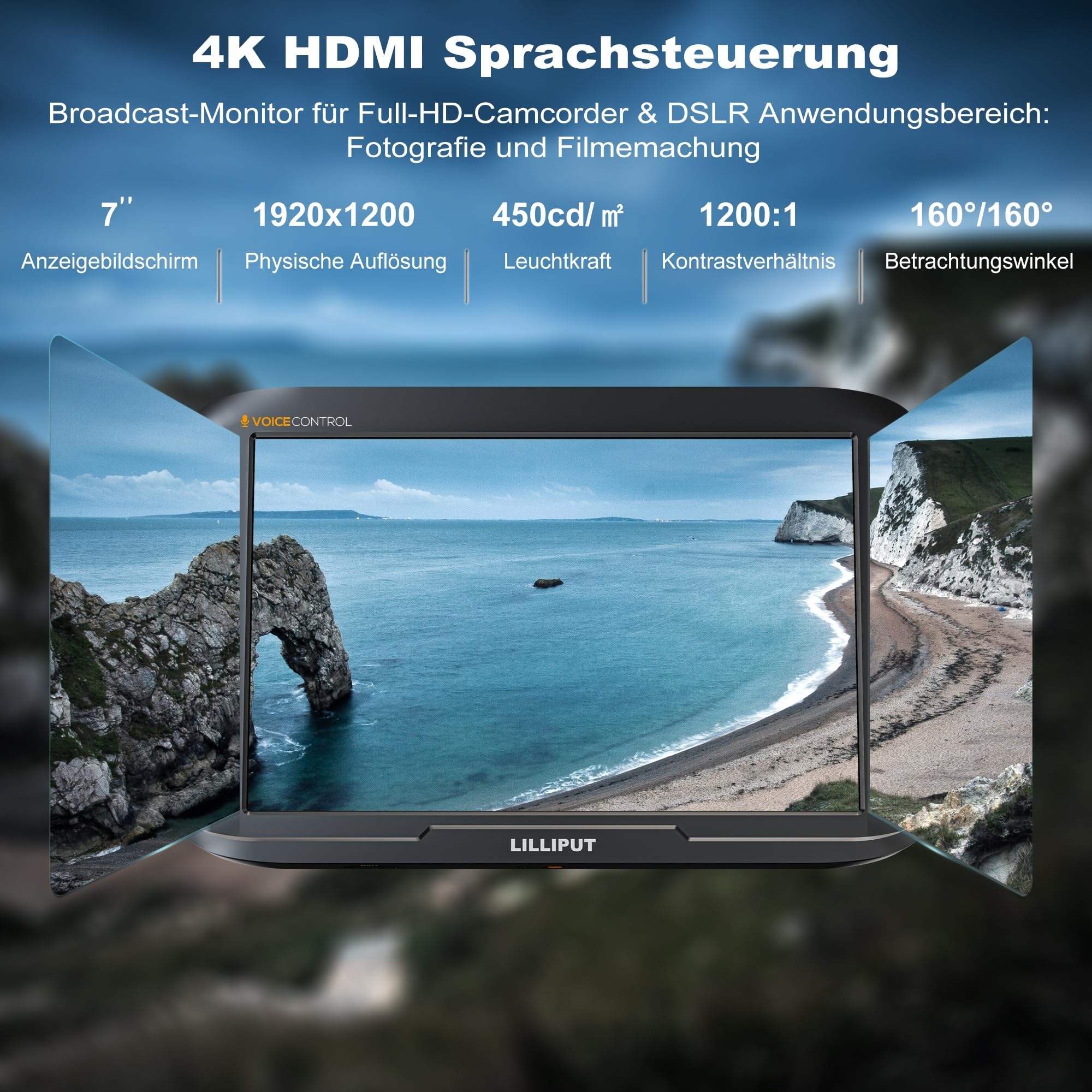 Lilliput V7 moniteur caméra 7" 4K HDMI commande vocale