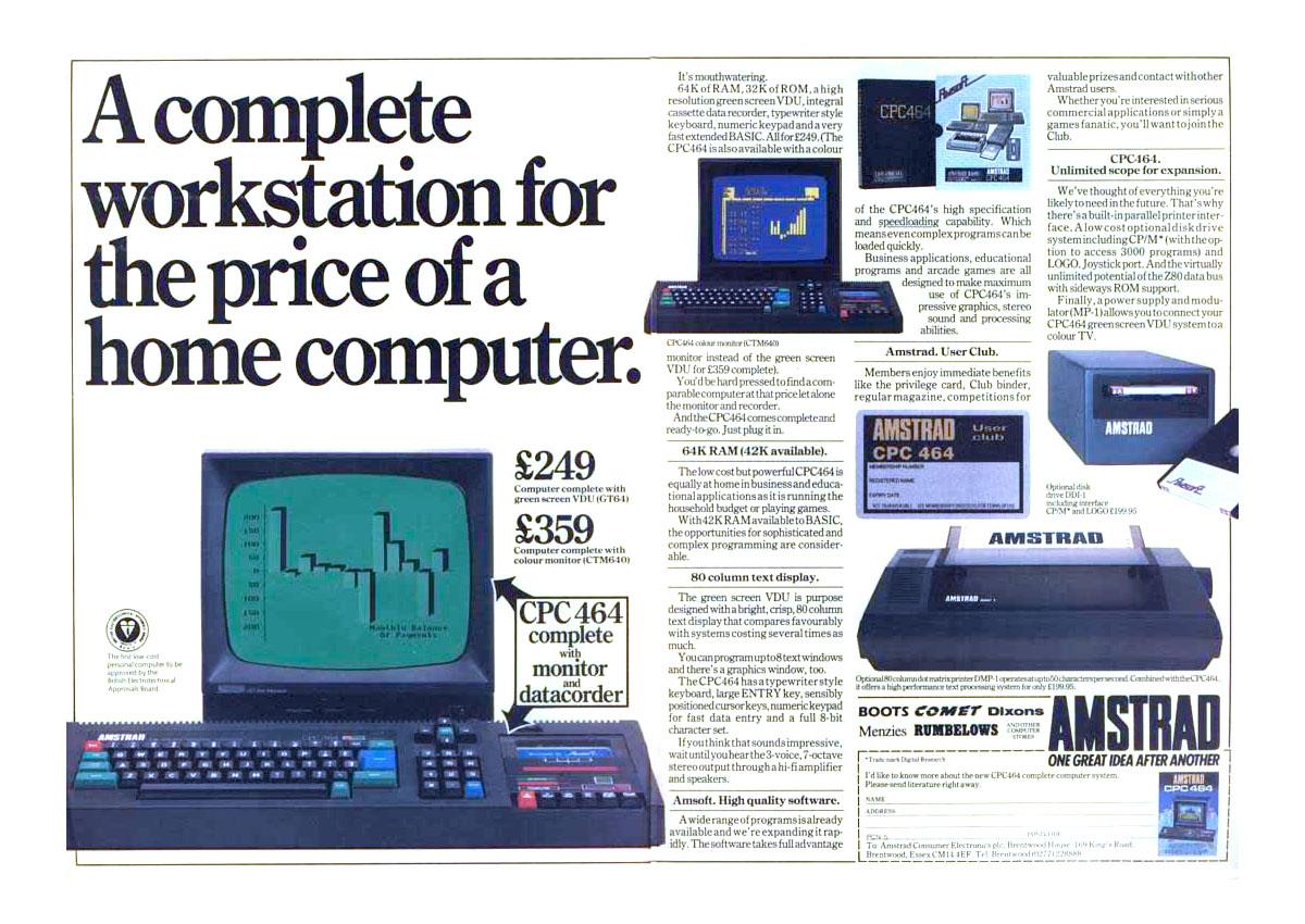 Amstrad Computer CPC464 ordinateur cassette 64K moniteur couleur
