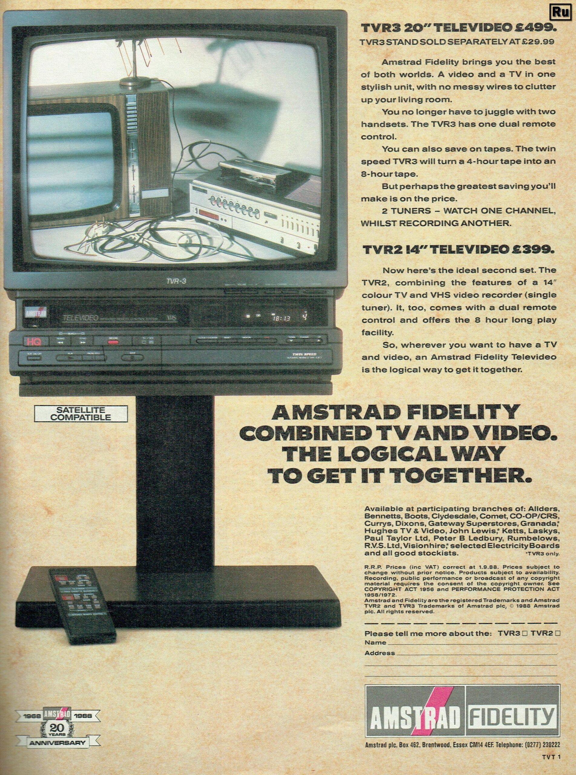 Amstrad TV & Video TVR2 téléviseur magnétoscope 14 pouces