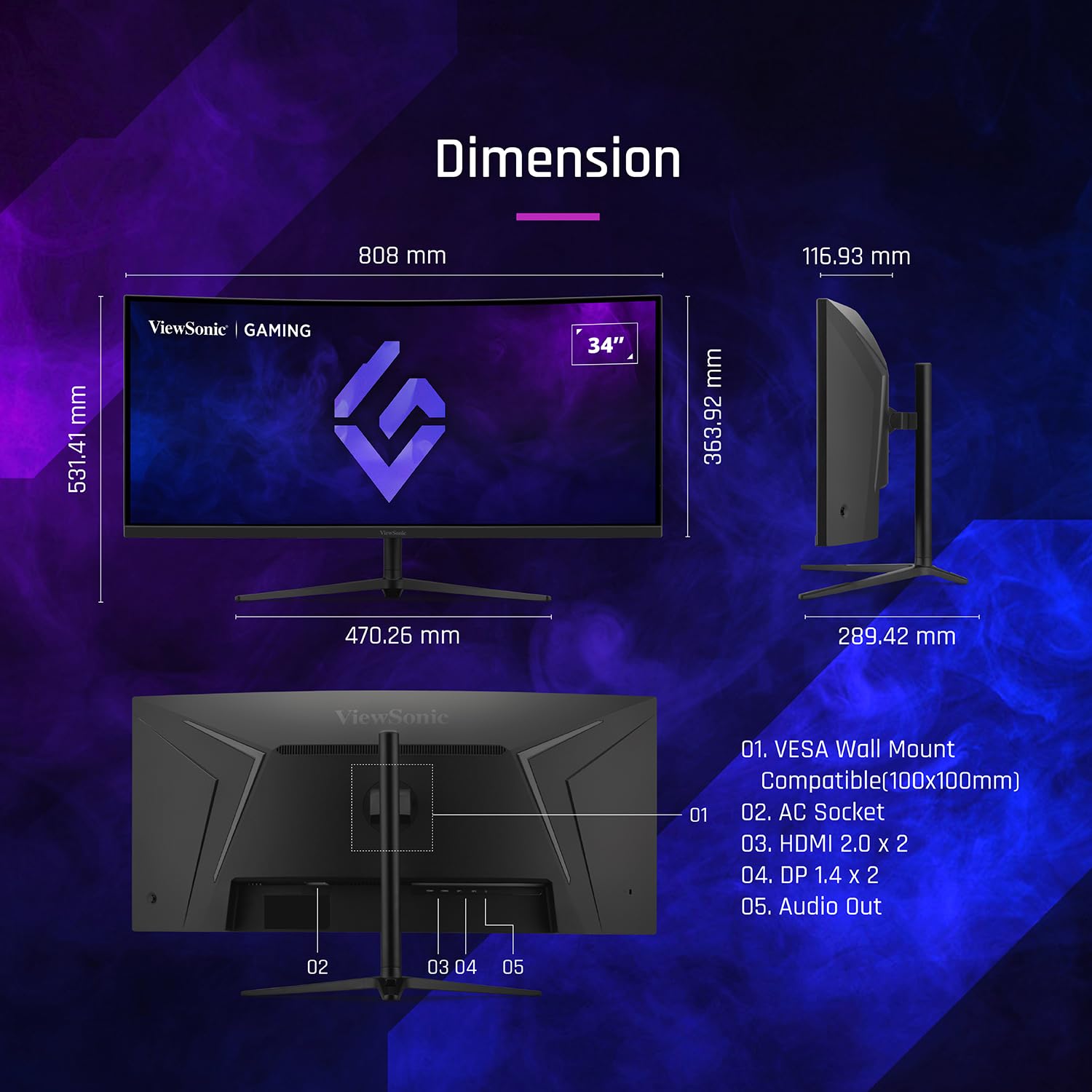 ViewSonic VX3418C-2K moniteur gamer incurvé 34 pouces 180Hz