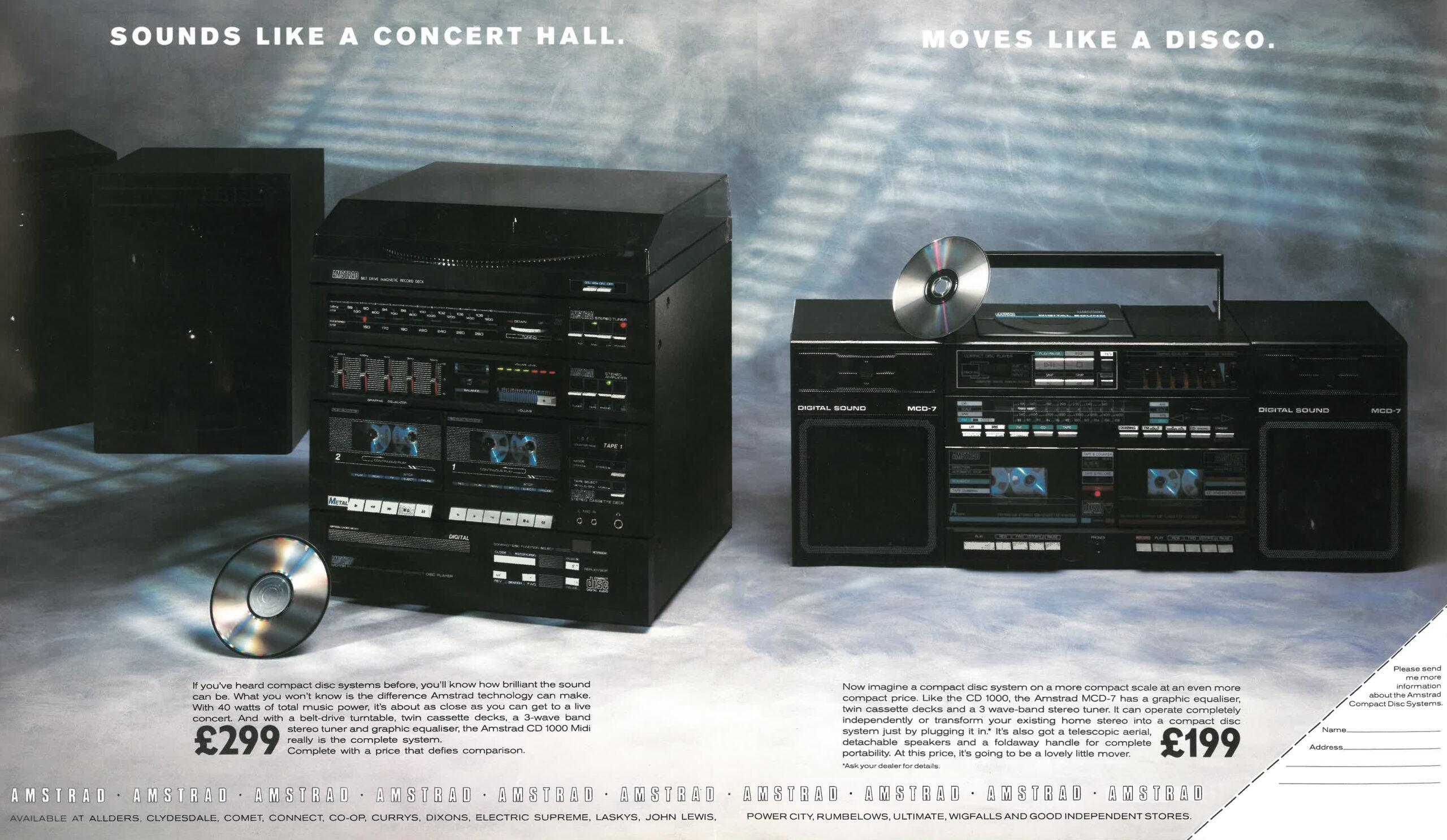 Amstrad Audio CD1000 CD2000 chaîne hi-fi CD cassettes 1987