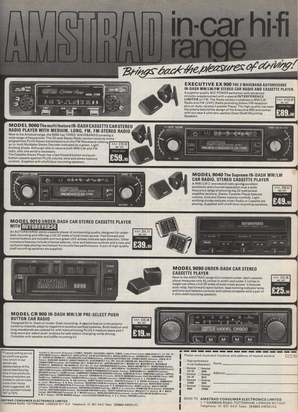 Amstrad Audio 9000 autoradio voiture série CR900 EX900