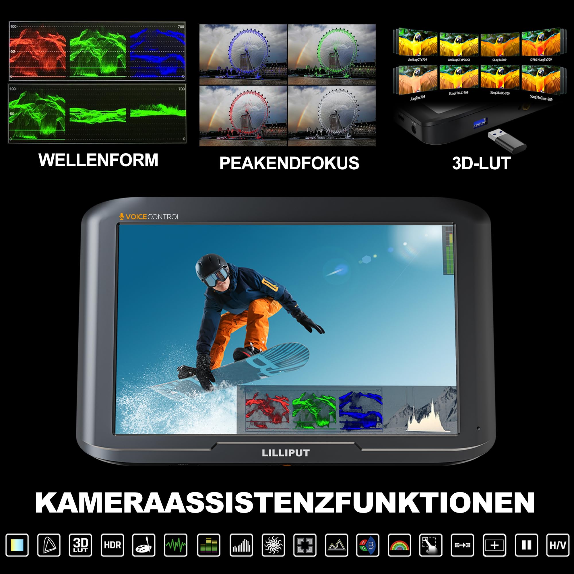 Lilliput V7 moniteur caméra 7" 4K HDMI commande vocale