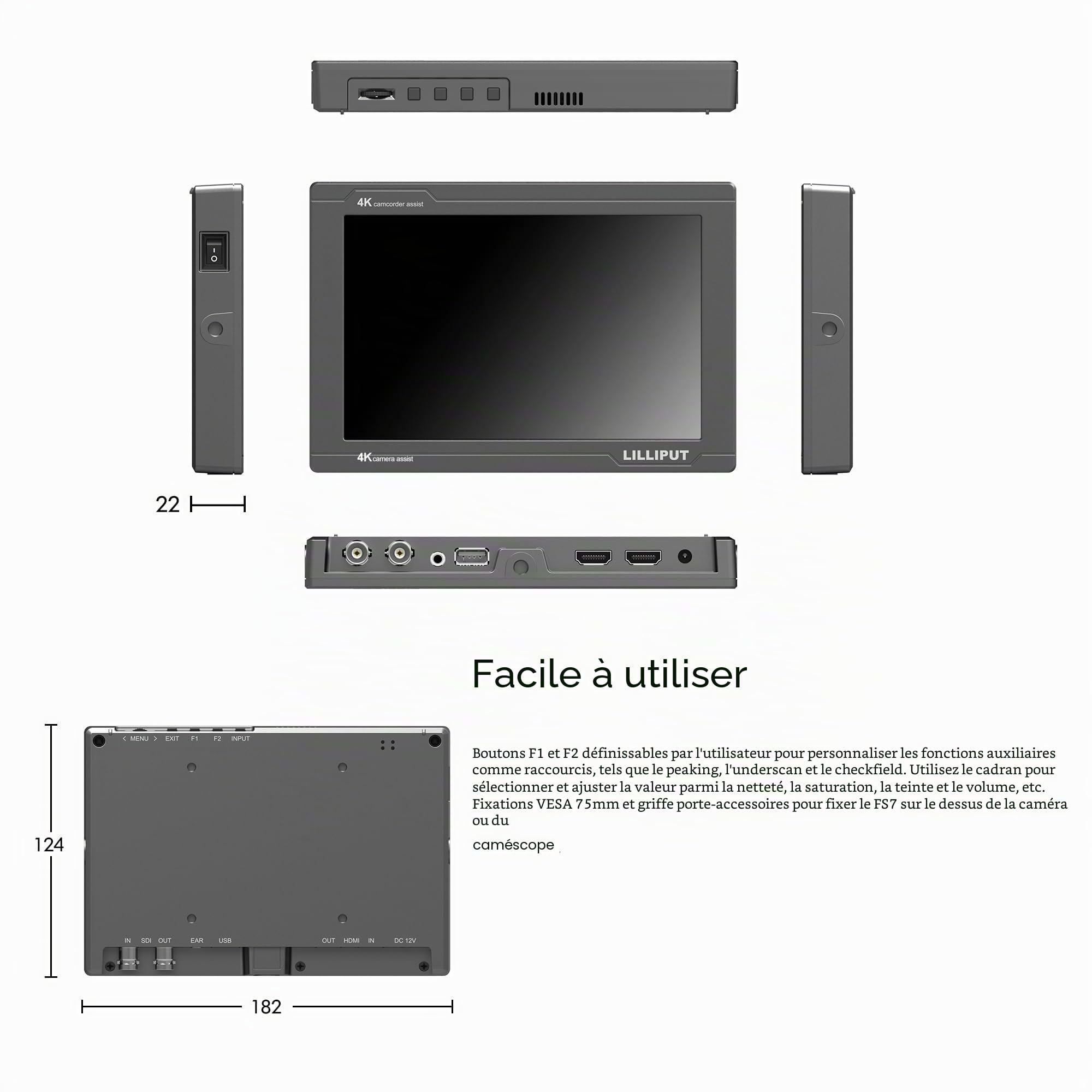 Lilliput FS7 Moniteur caméra 7" FHD HDMI 4K / 3G-SDI