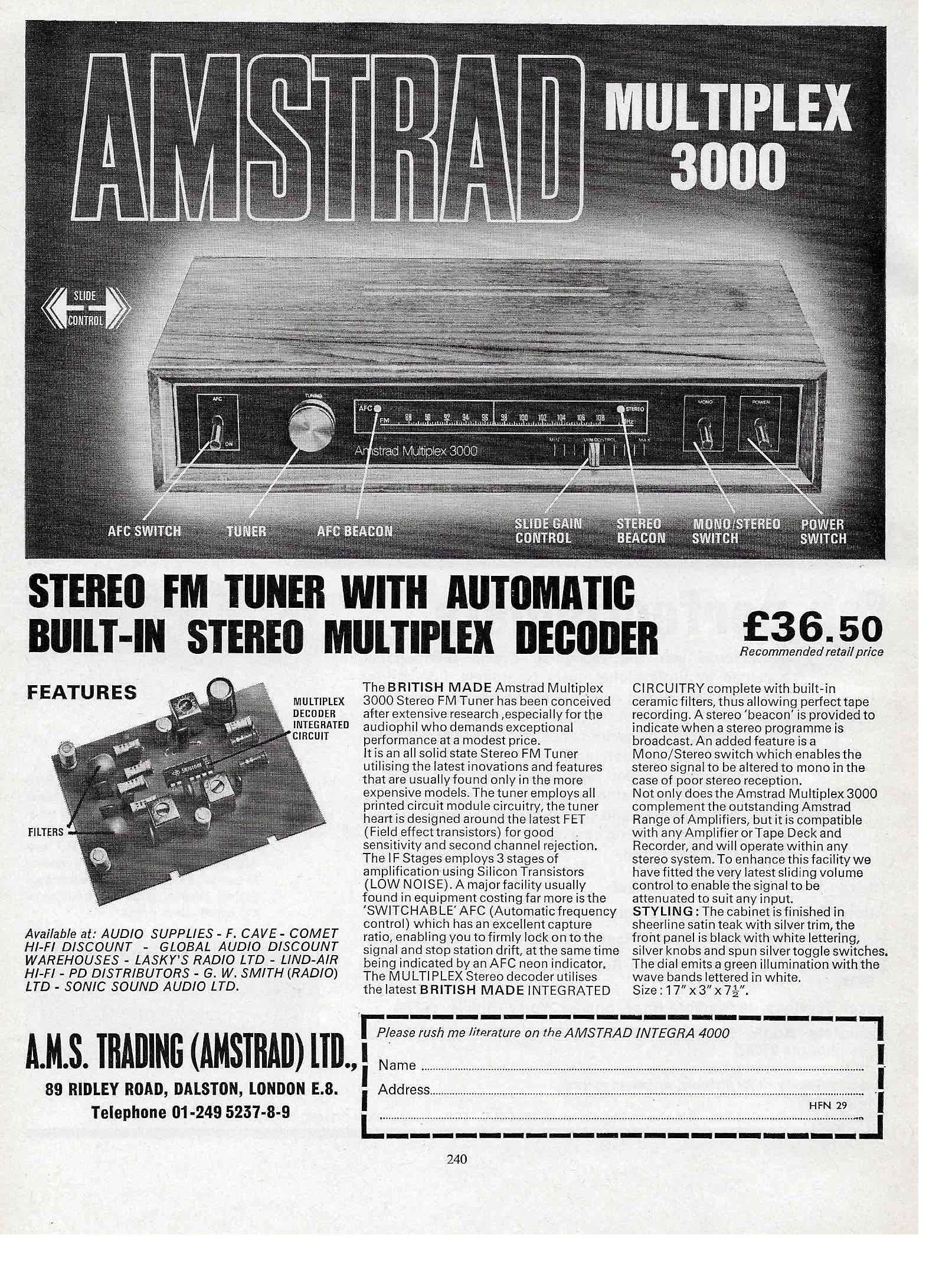 Amstrad Audio 3000 tuner FM stéréo radio